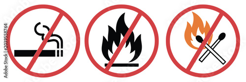 Bild auf Leinwand No Smoking Sign Vector Collection Featuring Forbidden Smoking Symbols, No Open F