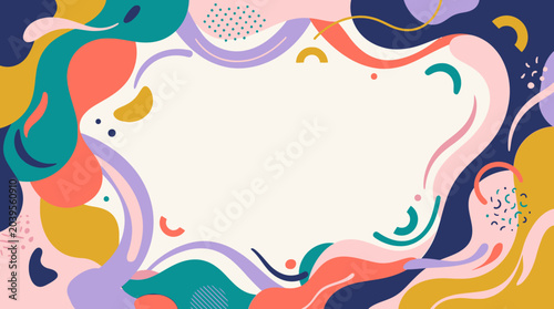 Tableau sur toile Creative flat vector background with asymmetrical blobs and abstract curves, tre