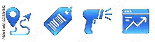 Navigation Tag Scanner Analysis 3D Glossy Gradient Icons Set. Transparent PNG
