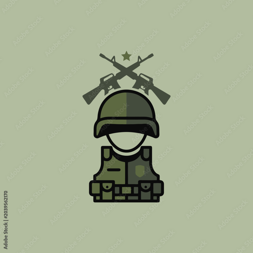 Naklejka premium A flat vector icon showing a soldier with crossed rifles gear