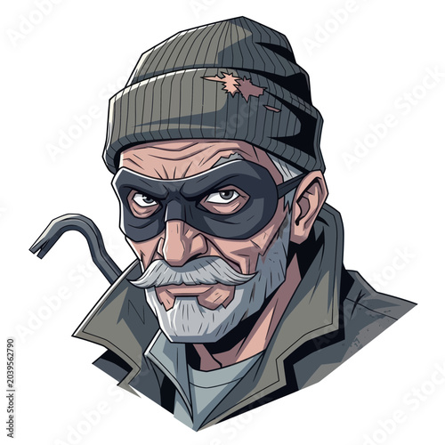 Foto Criminal Mastermind, Elderly Thief with Crowbar, Masked Burglar Portrait