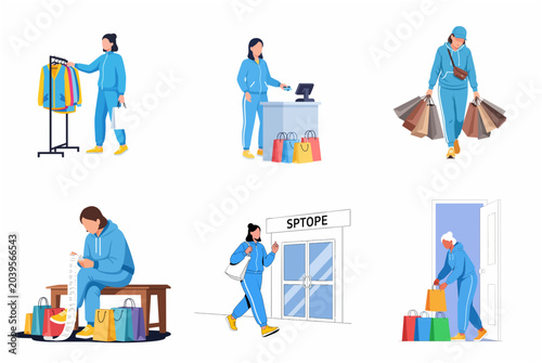 Photos Woman in blue sportswear shopping collection, retail and consumerism character s
