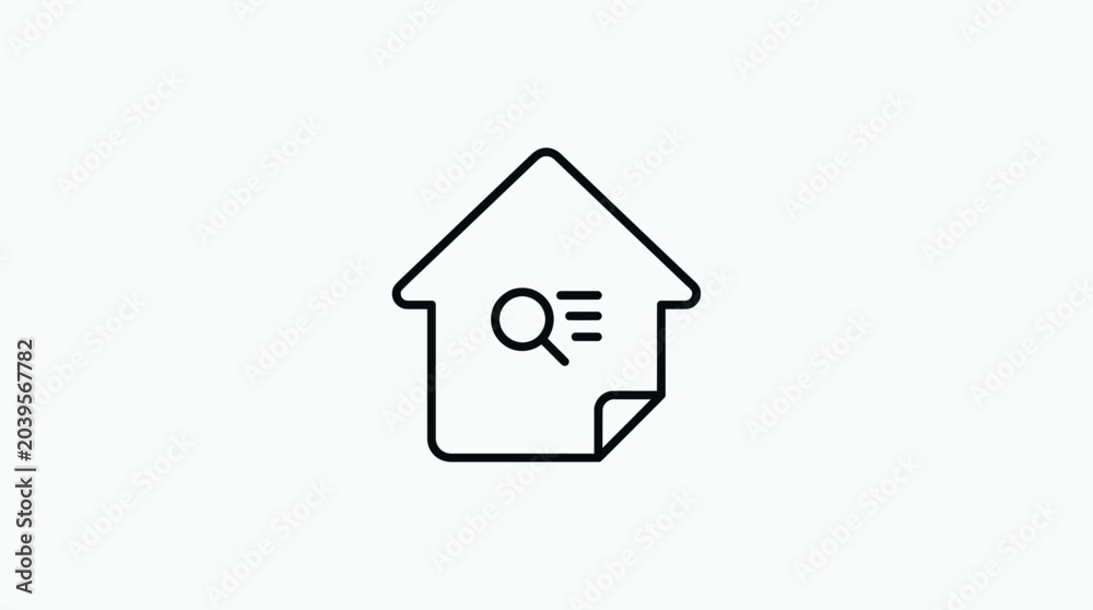 Naklejka premium Minimalist Property Listing Icon – A Searchable House Outline with Document Details