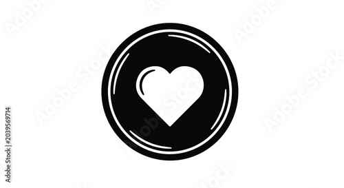 Heart icon encased within a circular frame represents a stylized emblem of love and connection that is suitable for modern digital interfaces, mobile applications, and graphic design projects.