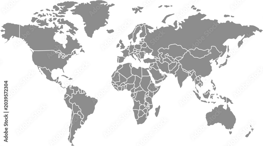 Fototapeta premium World Map Gray Flat Political Map with Country Borders