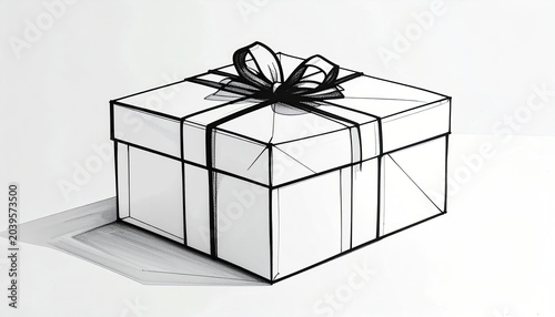 Hand Drawn Sketch of a Gift Box with Ribbon.