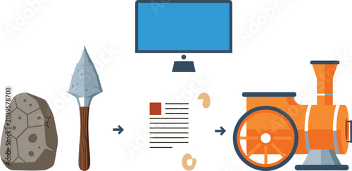 Foto Human technological evolution infographic vector workflow showing history timel