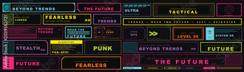 Quadro su tela Vibrant futuristic labels and tags with neon colors and bold typography