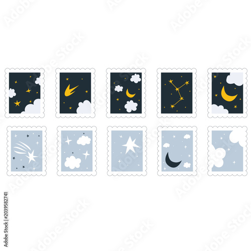 Cute Handdrawn Celestial Scenery Stamp Collection Set