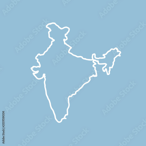 A simple white outline of a large landmass on blue background