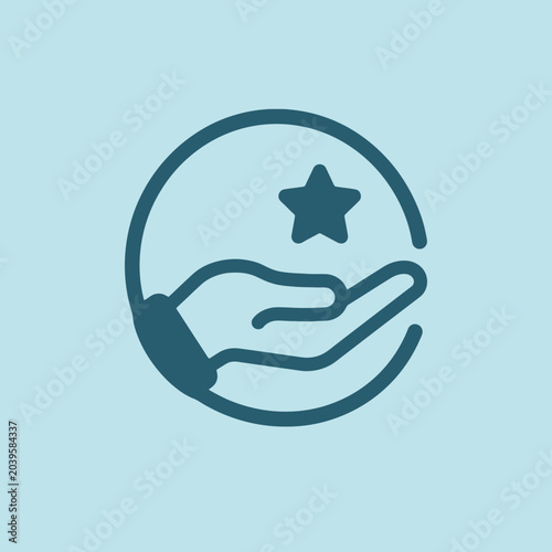 A simple icon showing a hand holding a small star shape