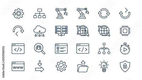 Bild auf Leinwand Set of modern thin line technology and development icons featuring server cloud