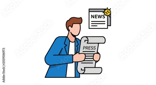 Принти на полотні Journalist Holding Press Release Document, News Icon, Business Communication Con