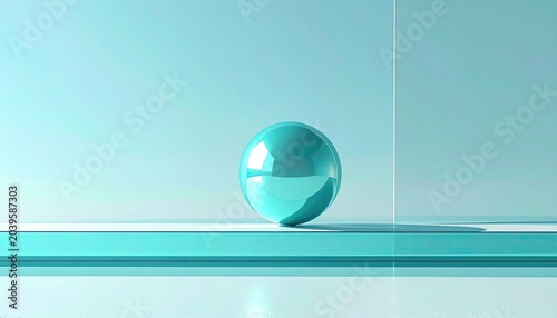 Minimalist Teal Sphere on a Reflective Surface.