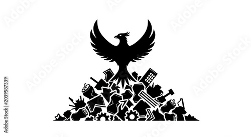 Fotografie Phoenix rising from digital waste and old technology, symbolizing rebirth and innovation