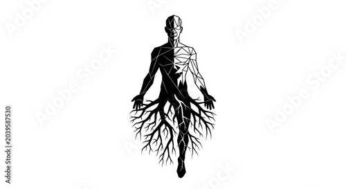 Tableau sur toile Abstract human silhouette with roots, symbolizing connection and growth