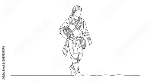 Bild auf Leinwand Ancient traveler walking with basket, historical illustration