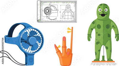 Foto Unconventional product prototypes and unique gadget designs vector infographic s