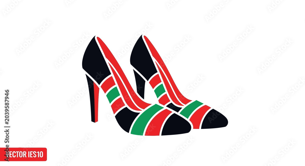 Obraz premium Elegant High Heel Shoes with Red, Green, and Black Stripes