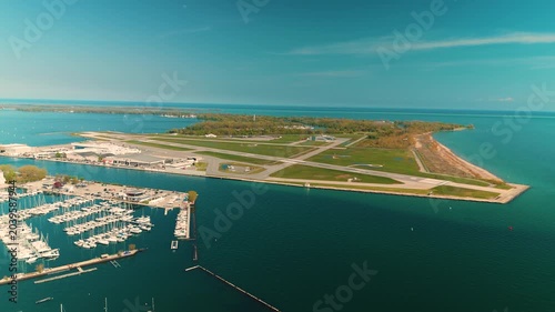 Toronto Billy Bishop Island Airport Spring Aerial Drone 4K Lake Ontario