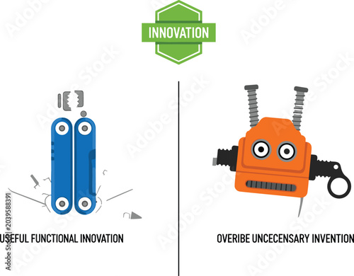 Fotografie Useful functional innovation vs unnecessary invention infographic vector concept