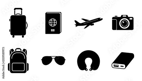 Quadro su tela 8 Travel Silhouette Icons for Vacation Planning and Getaways
