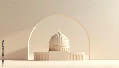 Minimalist Architectural Dome Structure with Archway.