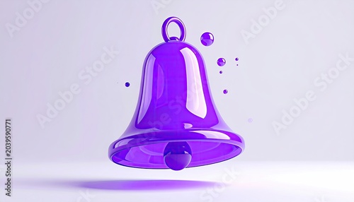 Vibrant Purple Bell with Floating Spheres on a Light Background.