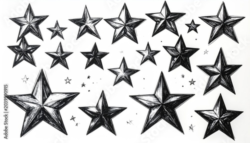 Collection of Hand-Drawn Stars in Various Sizes and Styles.