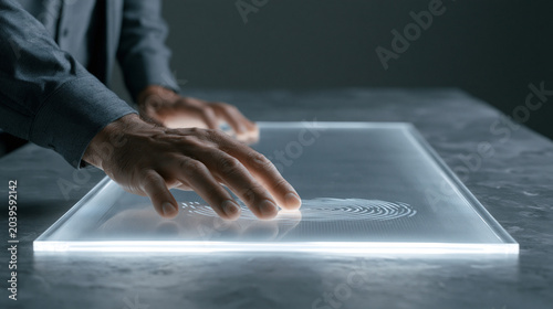 Bright fingerprints reveal secrets in a modern digital landscape during an innovative tech demonstration Generative AI