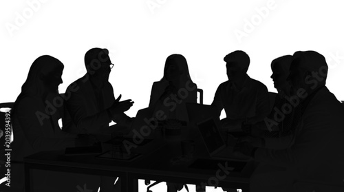 Silhouettes of people chatting at a café table isolated on transparent background, Vector