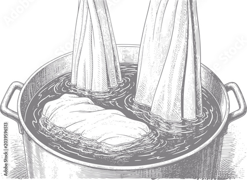 Photos Vintage of fabric dyeing process in a pot