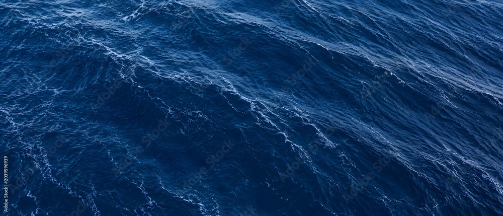 Fototapeta premium Dark blue water background panorama deep ocean sea wave ripple panoramic banner mockup