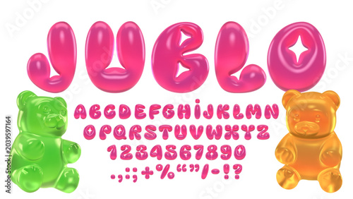 Foto Pink 3D Y2K gummy bubble alphabet typeface with letters and numbers