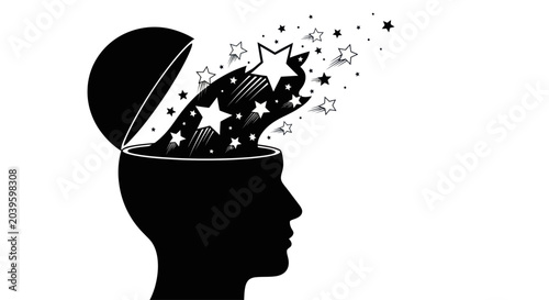 Tableau sur toile Silhouette of a head with stars exploding from an open mind