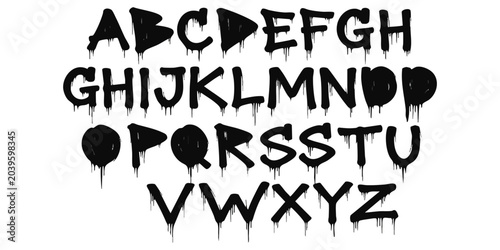 Schilderij op canvas Black uppercase alphabet letters with a dripping paint graffiti style effect