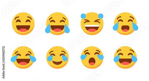 Fotografía Set of Happy Laughing Emoji Faces with Tears of Joy, Vector Icons