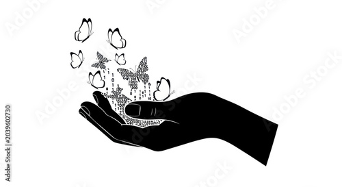 Canvas Print Hand Releasing Butterflies Symbolizing Freedom, Transformation, and New Beginnin