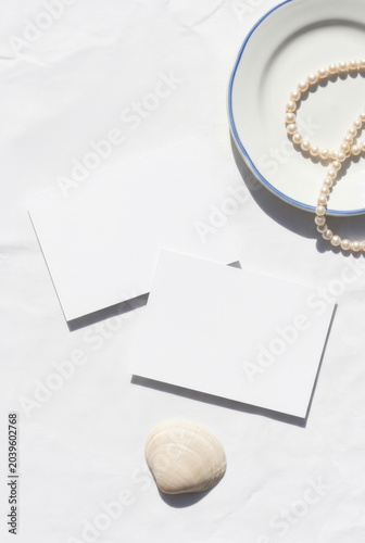 3.5x5 Wedding Card Mockup Set With Pearl And Shell Decor