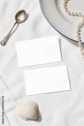 2x3.5 Place Card Mockup Set With Coastal Pearl Wedding Styling