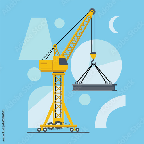 Photos Construction Tower Crane Lifting Heavy Steel Beam Flat Illustration