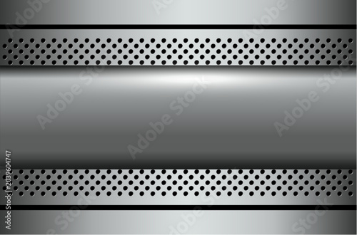Silver black background, industrial style metal banner on dotts pattern backg...