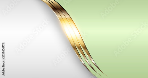 Business background with shiny gold waves on white green background.