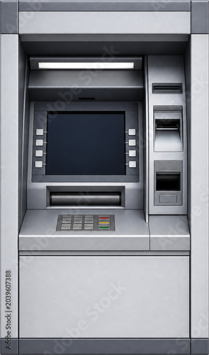 Modern ATM Bank Machine Isolated on Transparent Background