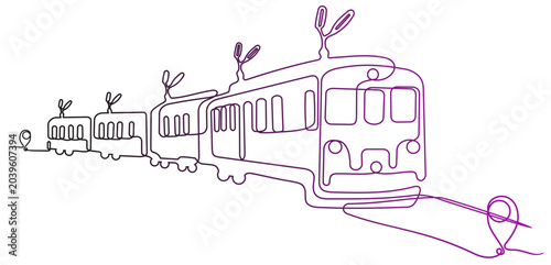 Photos Black and purple line vector illustration of an intercity electric train, with a