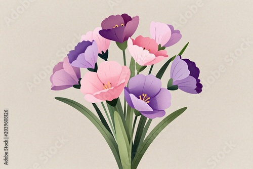 A painting of pink flowers on a beige background