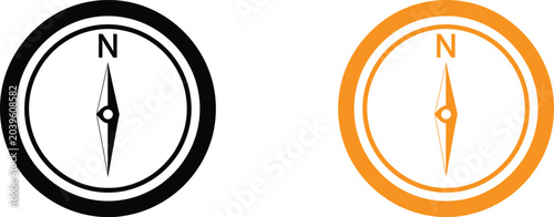 Photos Minimalist compass with north direction pointer on two-toned background