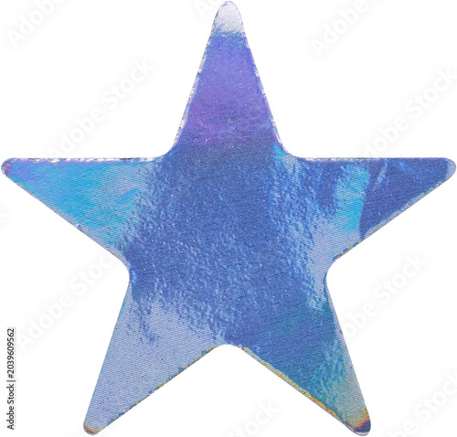 Holographic star sticker with iridescent foil texture isolated on white background