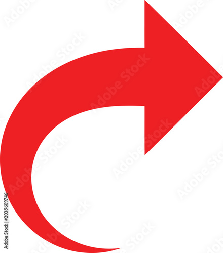 Red abstract arrow shape with circular cutout design