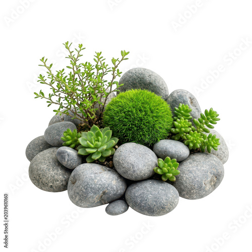 Decorative zen garden stone arrangement isolated on transparent background